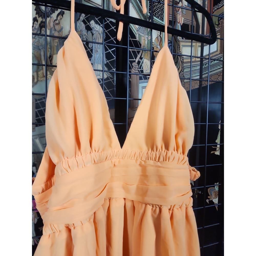 Hello Molly Sunset Tease Chiffon Halter Mini Dress Orange Women's Size XL / 10 - Picture 2 of 8